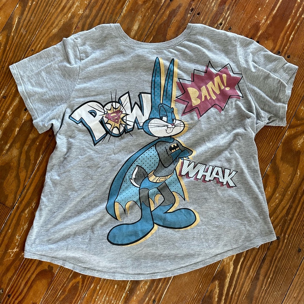 Warner Bros Bugs Bunny Batman Wonder Woman T Shirt Women's Small Gray Cartoon